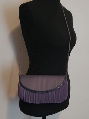 Elegant Gray Pleated Crossbody Hand Made Bag With Beaded Detail By Sophistique